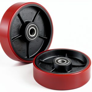 7" x 2" Pair Pallet Jack Steering Wheels with 20mm ID Bearings, Heavy Duty Red Poly Tread Rear Wheels Replacement for Most Standard Pallet Jacks-0