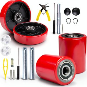 Pallet Jack Full Set Red Axles Steering Wheels 7x2 Front Load Rollers-0