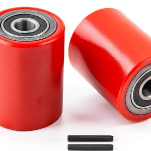 Pallet Jack Front Wheels 3x3.75" PU Tread Pair by JackCraft Red-0