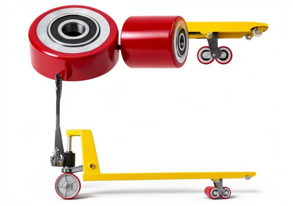 Lyplus Pallet Jack/Truck Load Wheels Set (2 pcs) 3" x 3.75" with Bearings ID 20mm Poly Tread Red - A Pair (Red)-1
