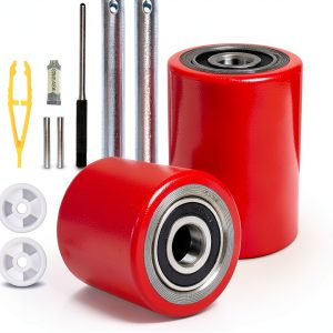 Pallet Jack Wheels CARBO GLIDE Full Set 3" x 3.75" Red Poly Tread-0